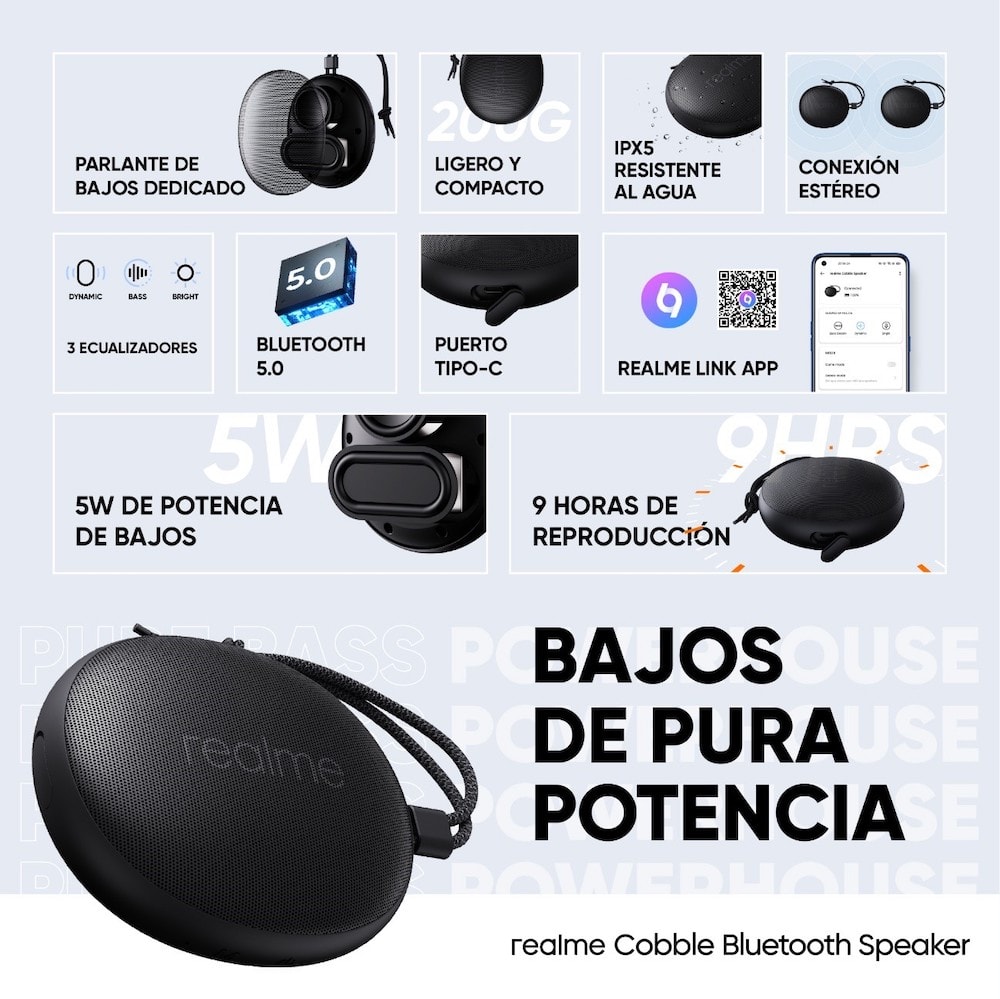 Datos del mini altavoz realme Cobble Bluetooth Speaker